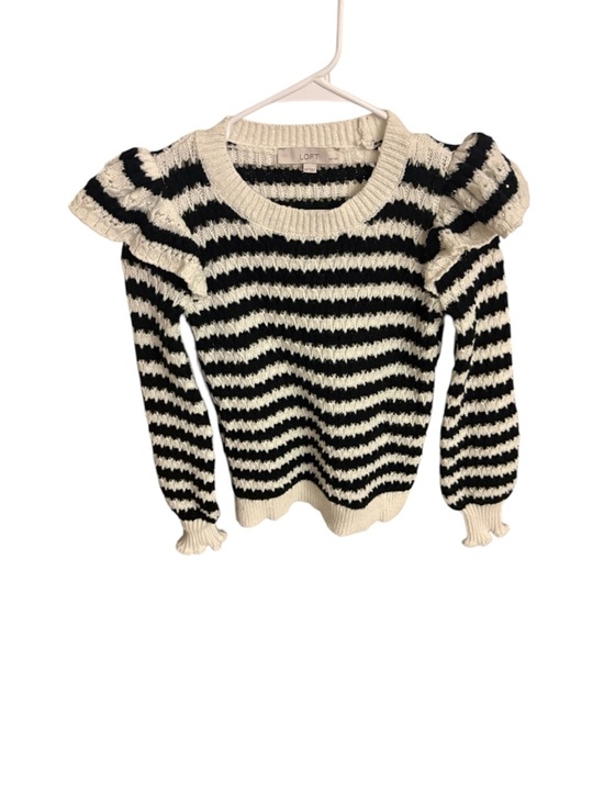 LOFT Sweaters - LOFT Black & Cream Striped Ruffle-Shoulder Crewneck Sweater